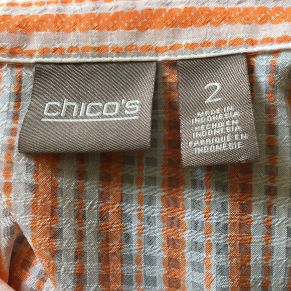 Chico’s Tunic Top Sz. 2/L Orange & White Stripe Roll Tab 3/4 Sleeve Casual Shirt - Picture 7 of 7